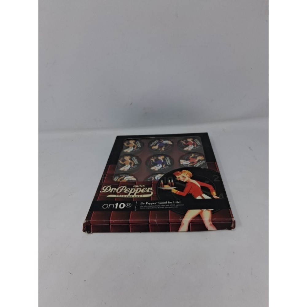 Dr Pepper on10 Lip Balm Set 9 Tins SPF 15 Vintage Pinup Retro Soda Flavors NIB Y